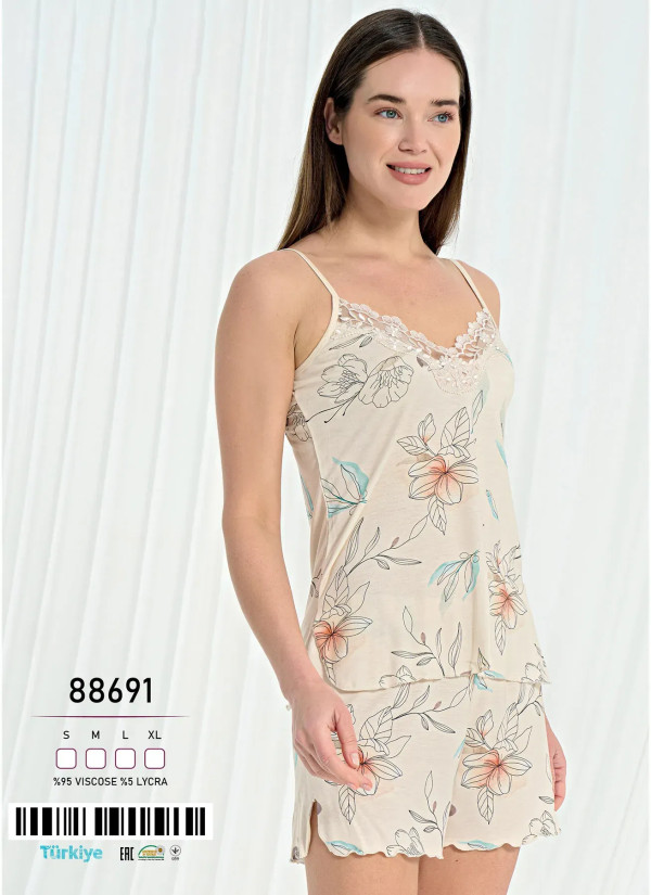 Caroline 88691 Оптом Турция Фабрика Женский Комплект с Шортами Вискоза (S+M+L+XL) Caroline 88691 Купить Оптом с Турции