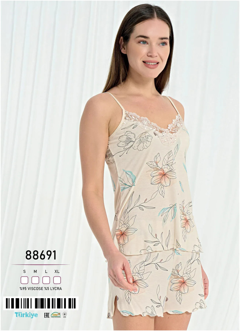 Caroline 88691 Оптом Турция Фабрика Женский Комплект с Шортами Вискоза (S+M+L+XL) Caroline 88691 Купить Оптом с Турции
