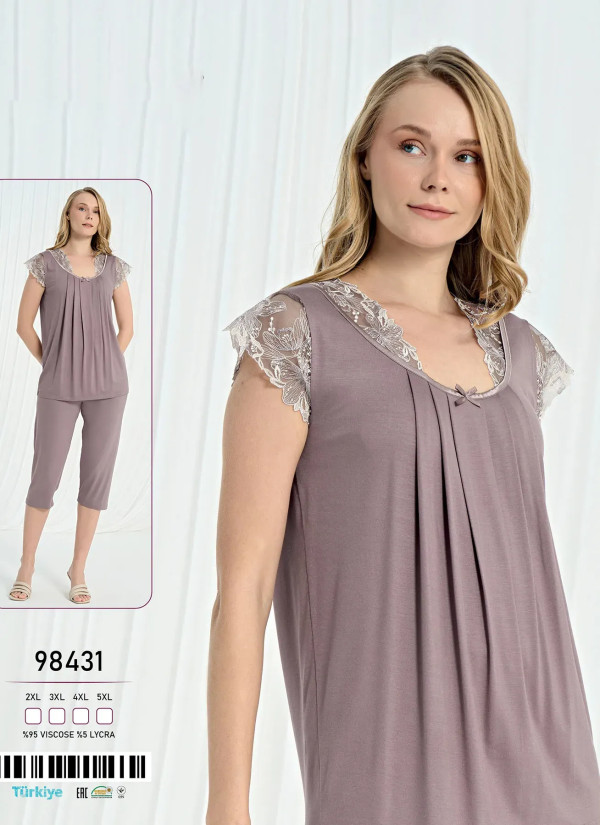 Caroline 98431 Оптом Турция Фабрика Женский Комплект с Капри Вискоза (2XL+3XL+4XL+5XL) Caroline 98431 Купить Оптом с Турции