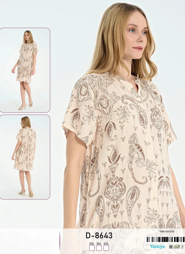 Ткника на Пуговицах Вискоза (2XL+3XL+4XL) Caroline D-8643 — купить оптом со Стамбула