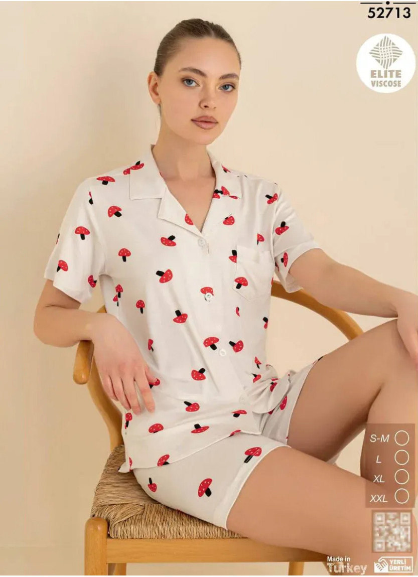 Комплект с Шортами Пижама на Пуговицах Viscose (SM+L+XL+XXL) CAGRI 52713 — фабричная коллекция оптом