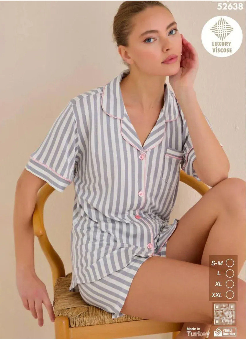 Cagri 52638 Оптом Турция Фабрика Комплект с Шортами Пижама на Пуговицах Viscose (SM+L+XL+XXL) CAGRI 52638 Купить Оптом с Турции