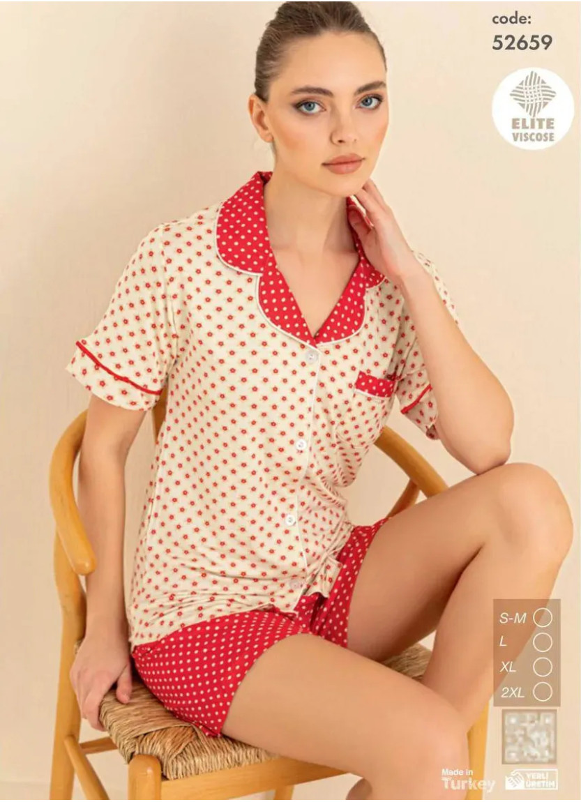Комплект с Шортами Пижама на Пуговицах Viscose (SM+L+XL+XXL) CAGRI 52659 — оптом от турецкой фабрики
