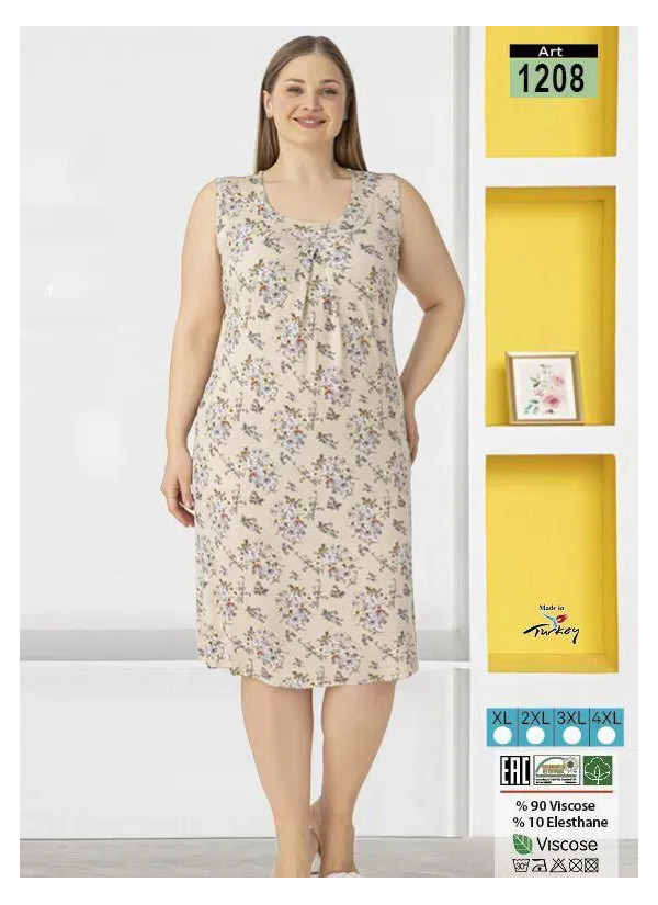 LAGERTHA 1208 Viscose Nightdress (XL+2XL+3XL+4XL) — Turkish factory wholesale