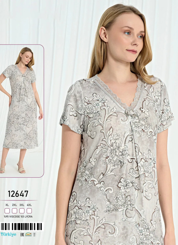 Caroline 12647 Viscose Nightdress (XL+2XL+3XL+4XL) — Istanbul wholesale supplier