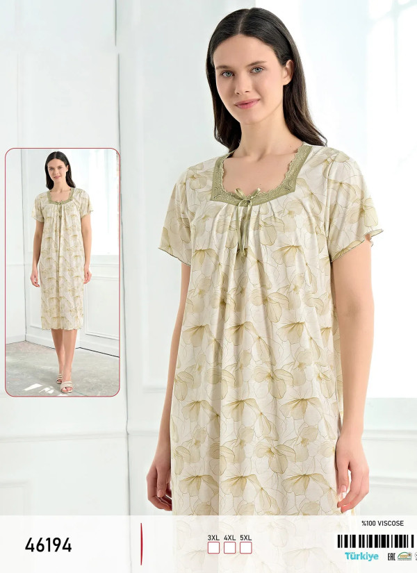 Caroline 46194 Оптом Турция Фабрика Ночная Сорочка Вискоза (3XL+4XL+5XL) viola mood 46194 Купить Оптом с Турции