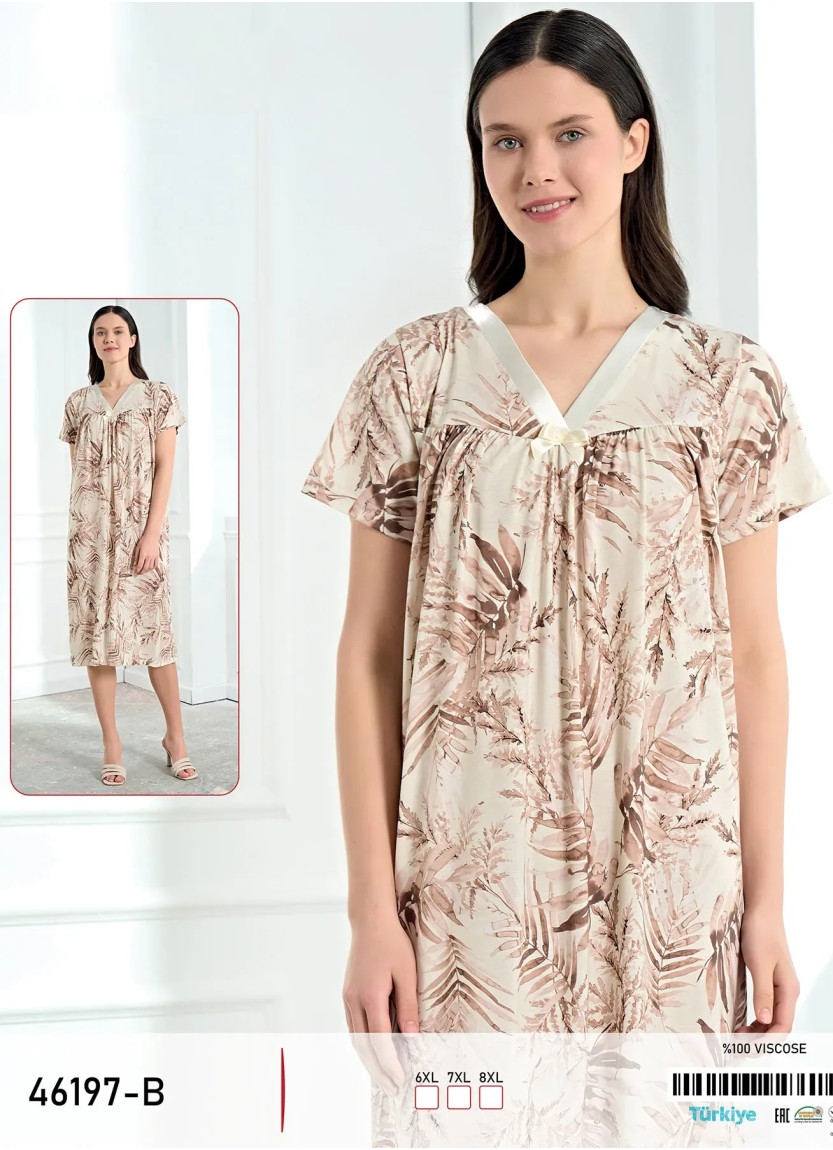 Caroline 46197-B Оптом Турция Фабрика Ночная Сорочка Вискоза (6XL+7XL+8XL) viola mood 46197-B Купить Оптом с Турции