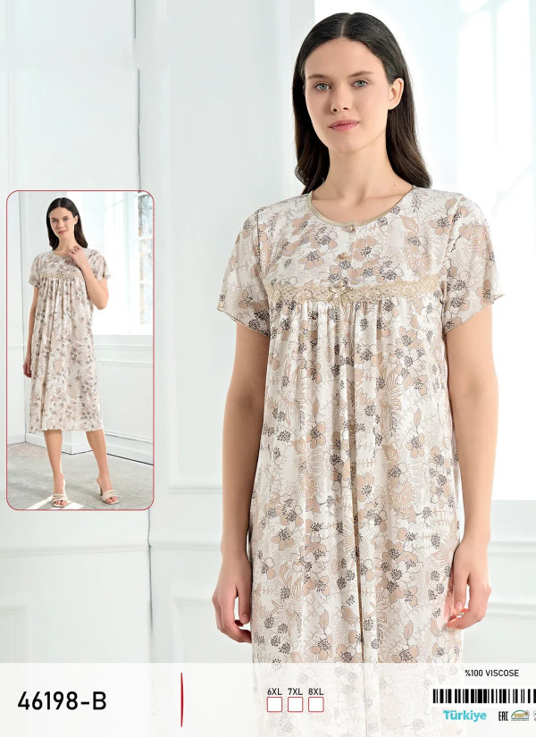 Caroline 46198-B Оптом Турция Фабрика Ночная Сорочка Вискоза (6XL+7XL+8XL) viola mood 46198-B Купить Оптом с Турции