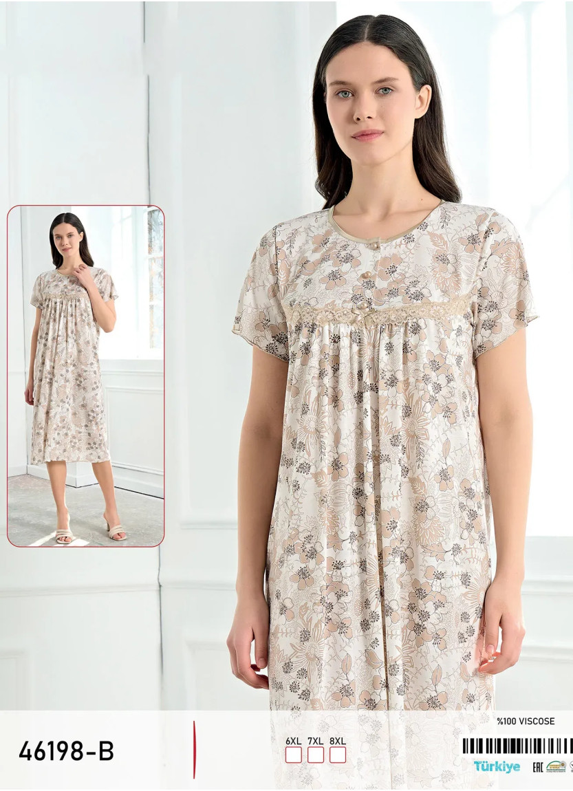 Caroline 46198-B Оптом Турция Фабрика Ночная Сорочка Вискоза (6XL+7XL+8XL) viola mood 46198-B Купить Оптом с Турции