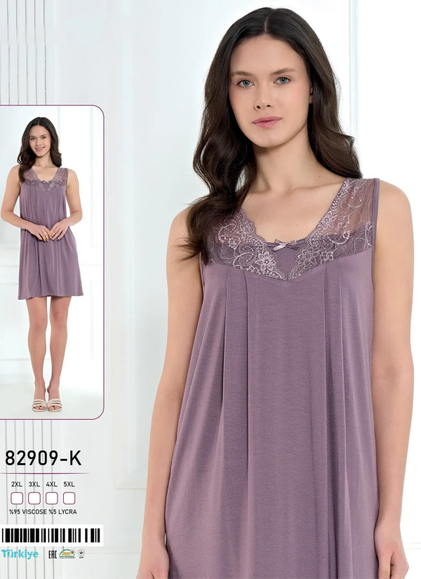 Caroline 82909-K Оптом Турция Фабрика Ночная Сорочка Вискоза (2XL+3XL+4XL+5XL) Caroline 82909-K Купить Оптом с Турции