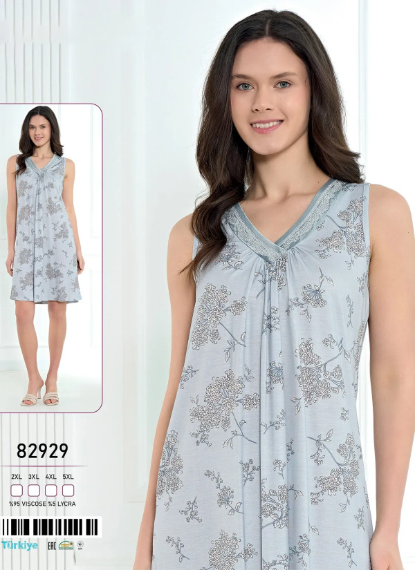 Caroline 82929 Оптом Турция Фабрика Ночная Сорочка Вискоза (2XL+3XL+4XL+5XL) Caroline 82929 Купить Оптом с Турции