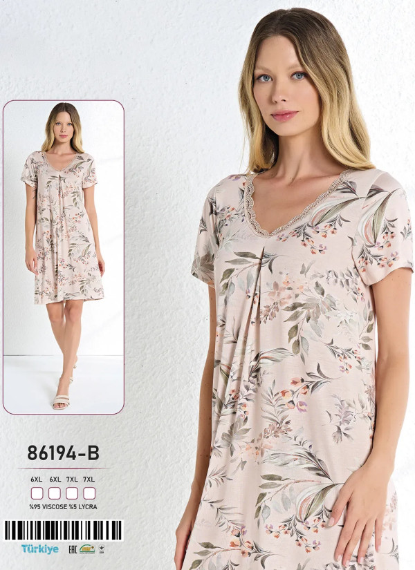 Caroline 86194-B Оптом Турция Фабрика Ночная Сорочка Вискоза (6XL+6XL+7XL+7XL) Caroline 86194-B Купить Оптом с Турции