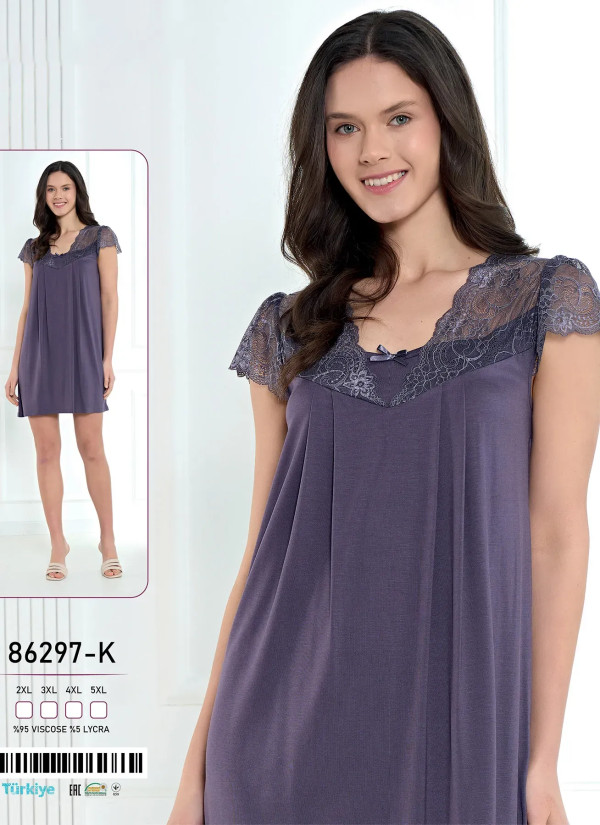 Caroline 86297-K Оптом Турция Фабрика Ночная Сорочка Вискоза (2XL+3XL+4XL+5XL) Caroline 86297-K Купить Оптом с Турции