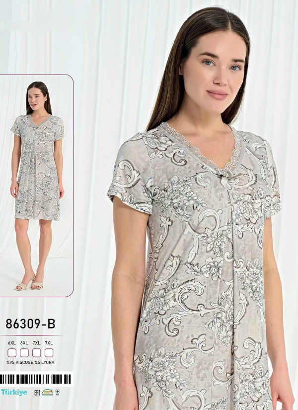Caroline 86309-B Оптом Турция Фабрика Ночная Сорочка Вискоза (6XL+7XL) Caroline 86309-B Купить Оптом с Турции