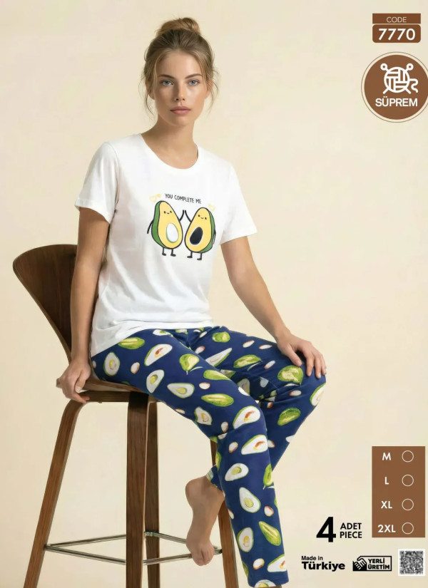 Pijamo 7770 Women's Pajama Set (M+L+XL+2XL) — Turkish factory wholesale