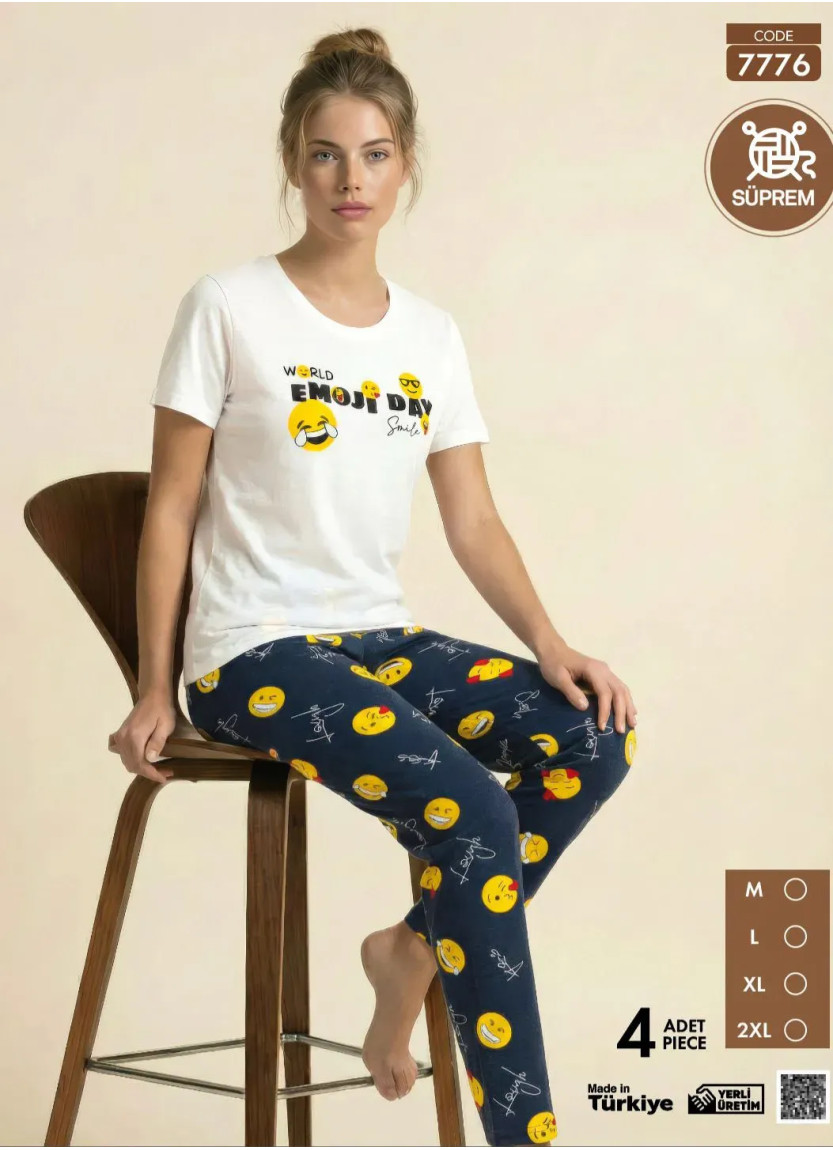 Женская Пижама с Футболкой и Брюками из Супрема (M+L+XL+2XL) SÜPREM Pijamo 7776 — купить оптом со Стамбула