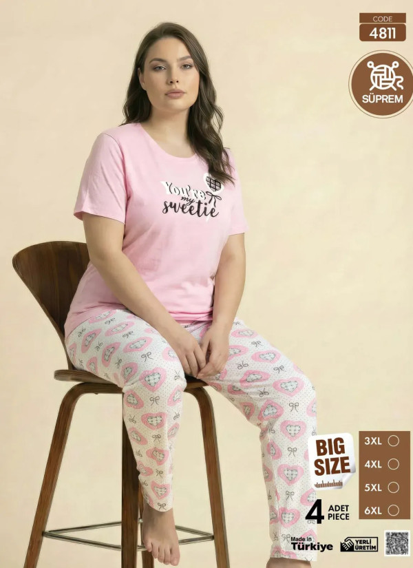 Pijamo 4811 Women's Pajama Set (3XL+4XL+5XL+6XL) — Turkish factory wholesale