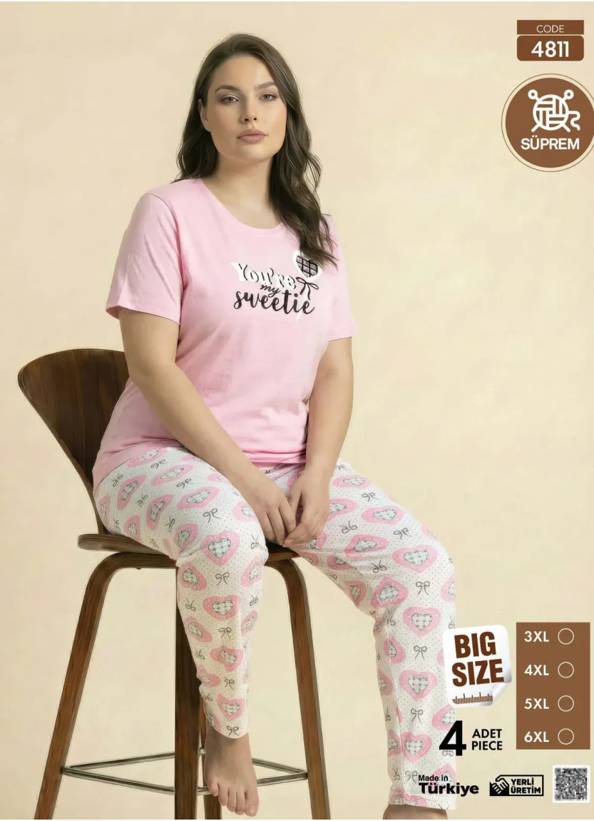 Женская Пижама с Футболкой и Брюками из Супрема (3XL+4XL+5XL+6XL) SÜPREM Pijamo 4811 — оптом от турецкой фабрики