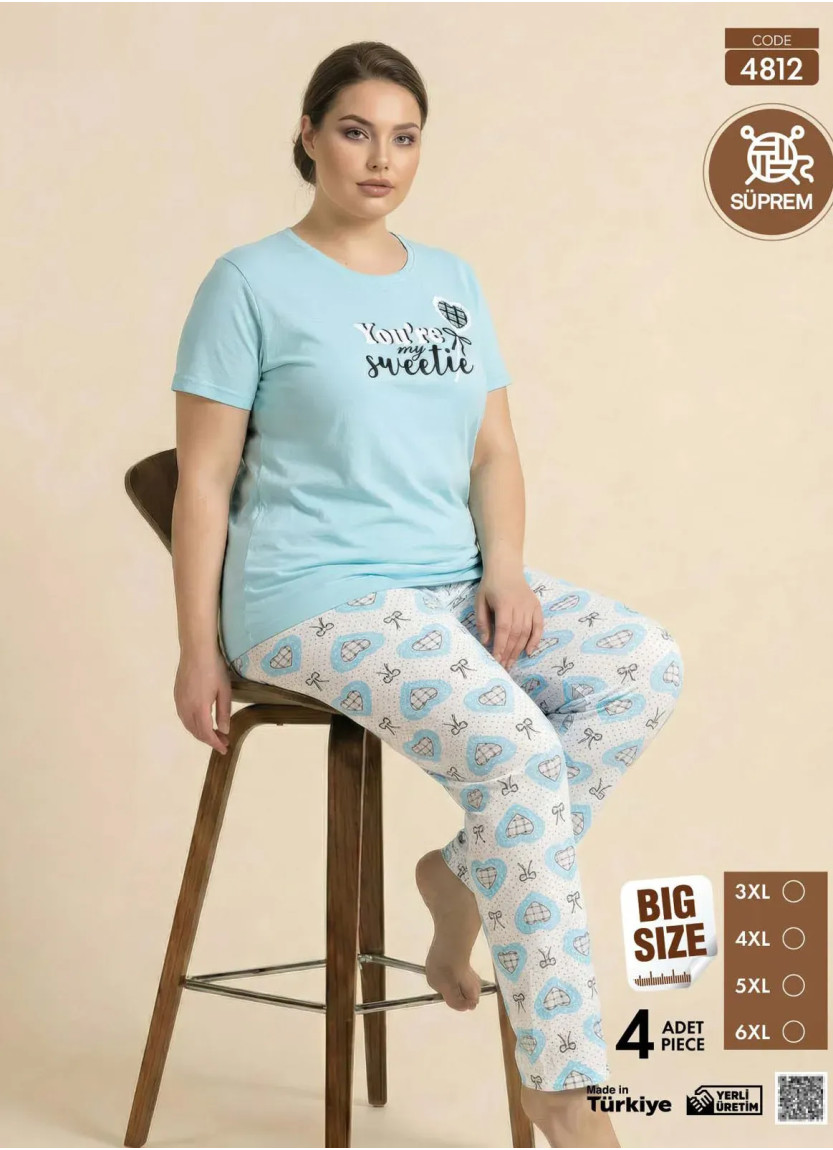 Женская Пижама с Футболкой и Брюками из Супрема (3XL+4XL+5XL+6XL) SÜPREM Pijamo 4812 — купить оптом со Стамбула