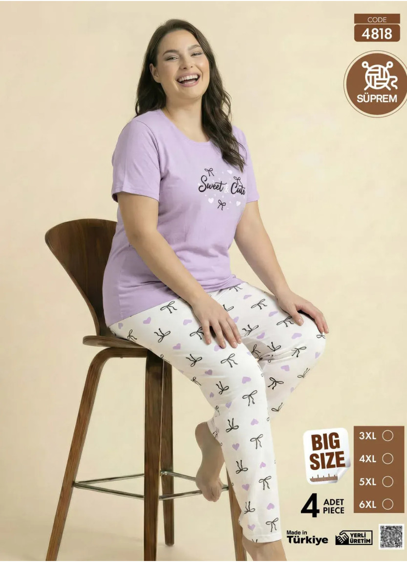 Женская Пижама с Футболкой и Брюками из Супрема (3XL+4XL+5XL+6XL) SÜPREM Pijamo 4818 — оптом от турецкой фабрики