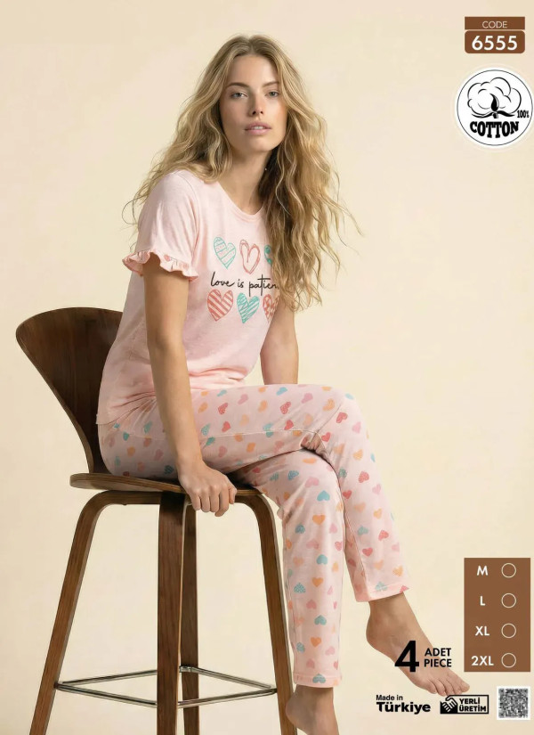 Pijamo 6555 Cotton Women's Pajama Set (M+L+XL+2XL) — Turkish factory wholesale