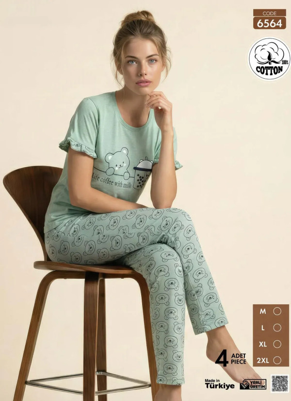 Pijamo 6564 Cotton Women's Pajama Set (M+L+XL+2XL) — Turkish factory wholesale
