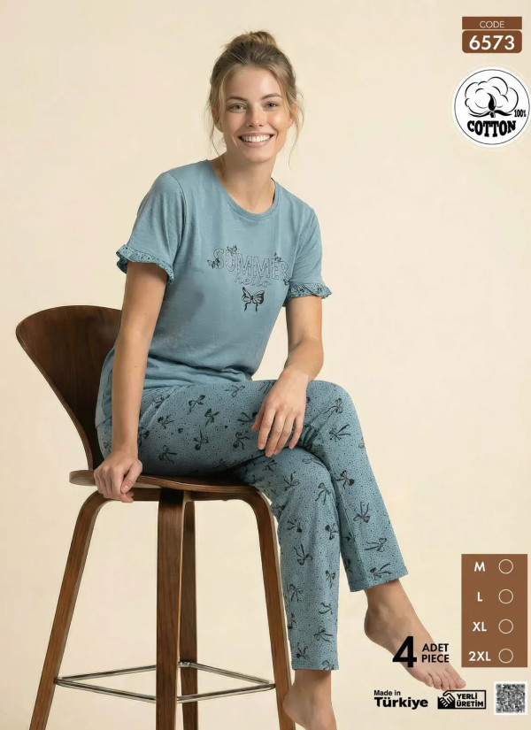 Pijamo 6573 Cotton Women's Pajama Set (M+L+XL+2XL) — Turkish factory wholesale