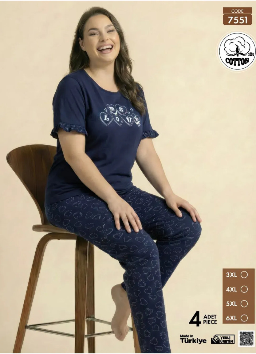 Pijamo 7551 Cotton Women's Pajama Set (3XL+4XL+5XL+6XL) — Turkish factory wholesale