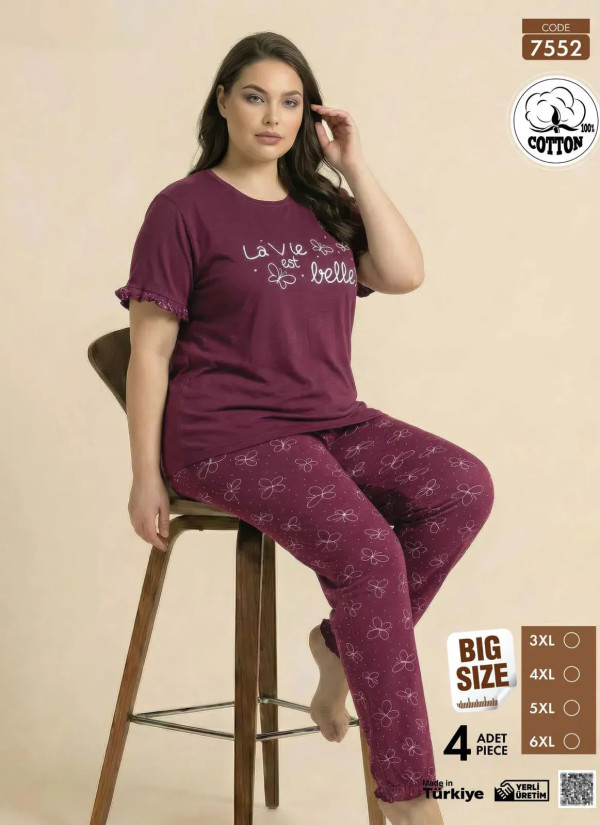 Pijamo 7552 Cotton Women's Pajama Set (3XL+4XL+5XL+6XL) — Istanbul wholesale supplier
