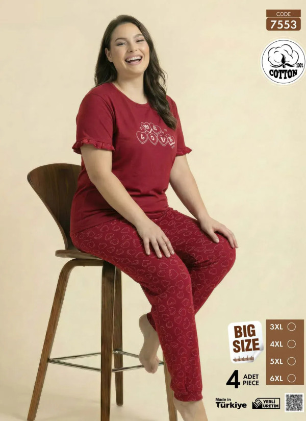 Pijamo 7553 Cotton Women's Pajama Set (3XL+4XL+5XL+6XL) — wholesale for boutiques