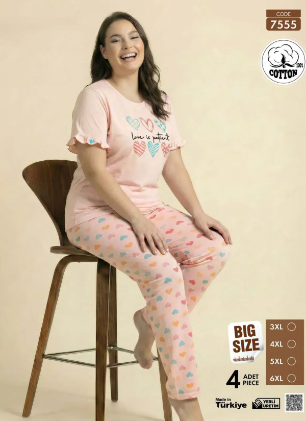 Pijamo 7555 Cotton Women's Pajama Set (3XL+4XL+5XL+6XL) — Turkey wholesale collection
