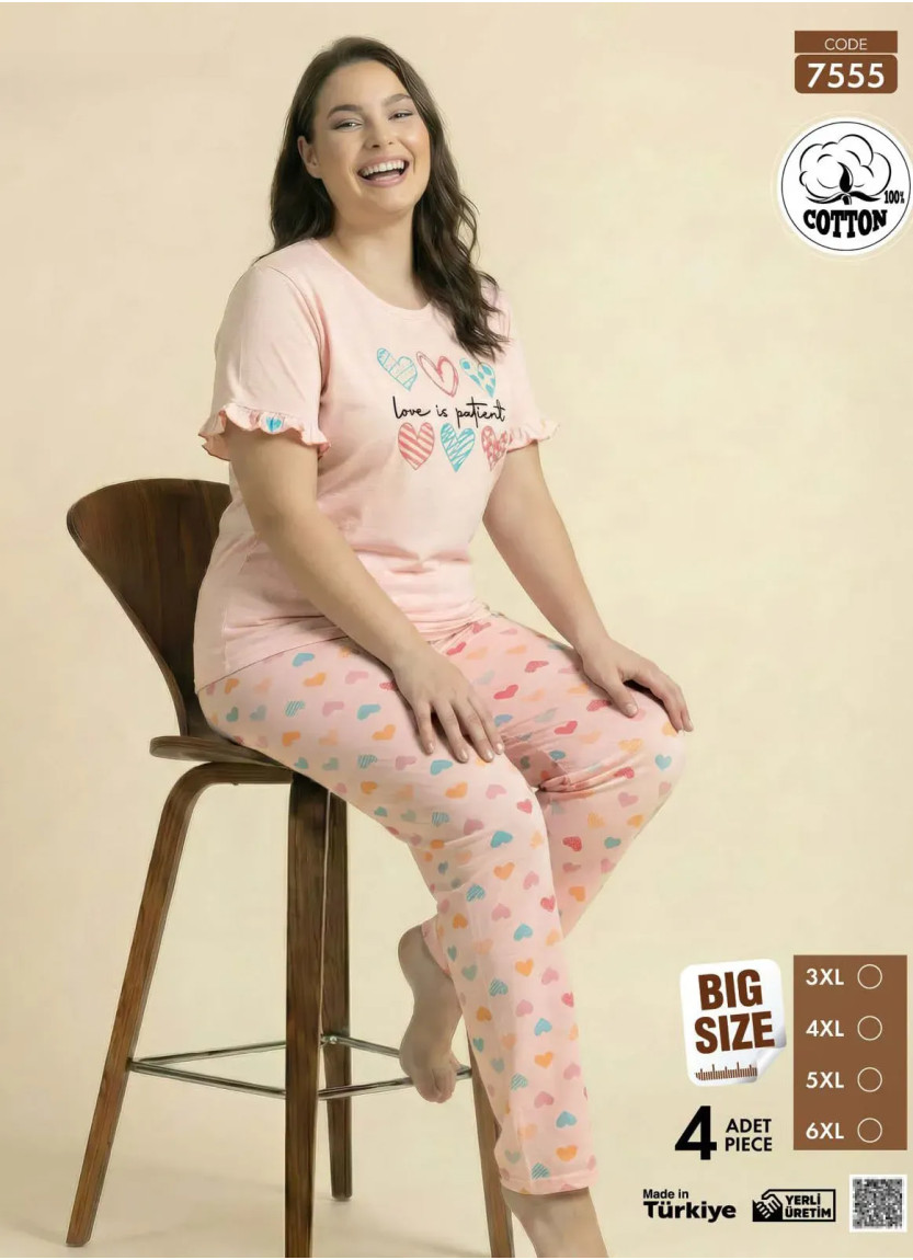 Pijamo 7555 Cotton Women's Pajama Set (3XL+4XL+5XL+6XL) — Turkey wholesale collection