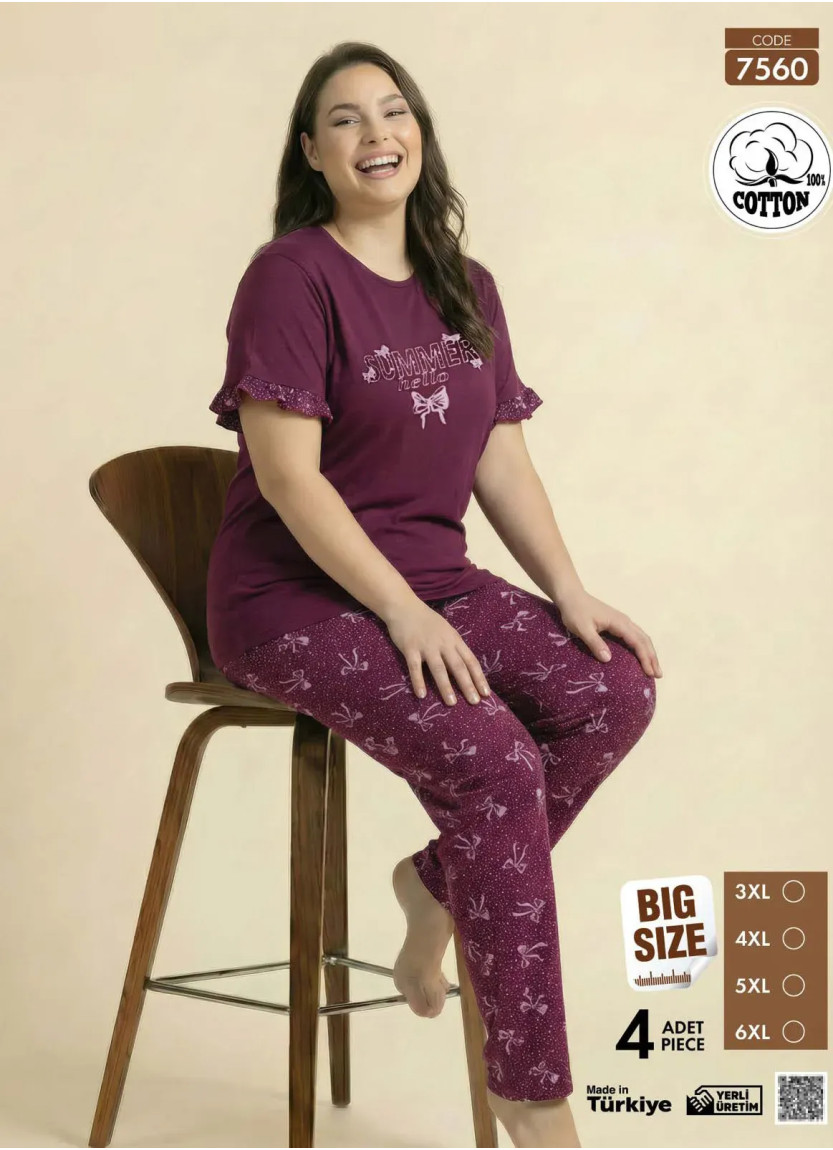 Pijamo 7560 Cotton Women's Pajama Set (3XL+4XL+5XL+6XL) — Turkish factory wholesale