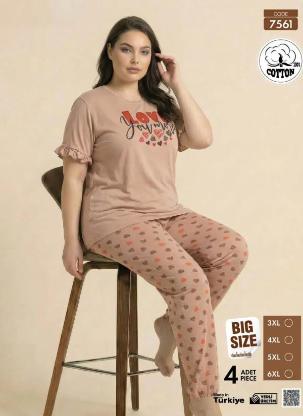 Pijamo 7561 Cotton Women's Pajama Set (3XL+4XL+5XL+6XL) — Istanbul wholesale supplier