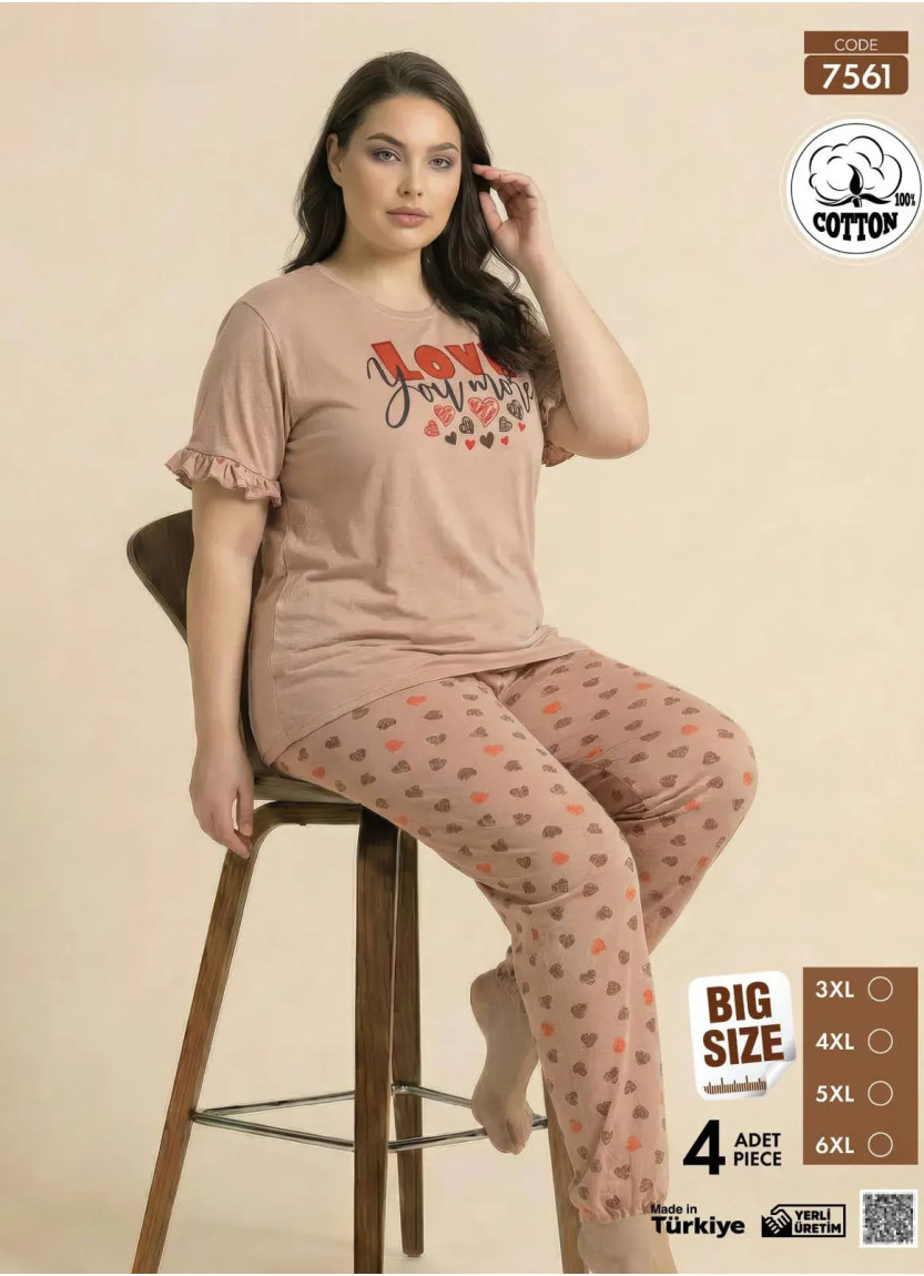 Pijamo 7561 Cotton Women's Pajama Set (3XL+4XL+5XL+6XL) — Istanbul wholesale supplier