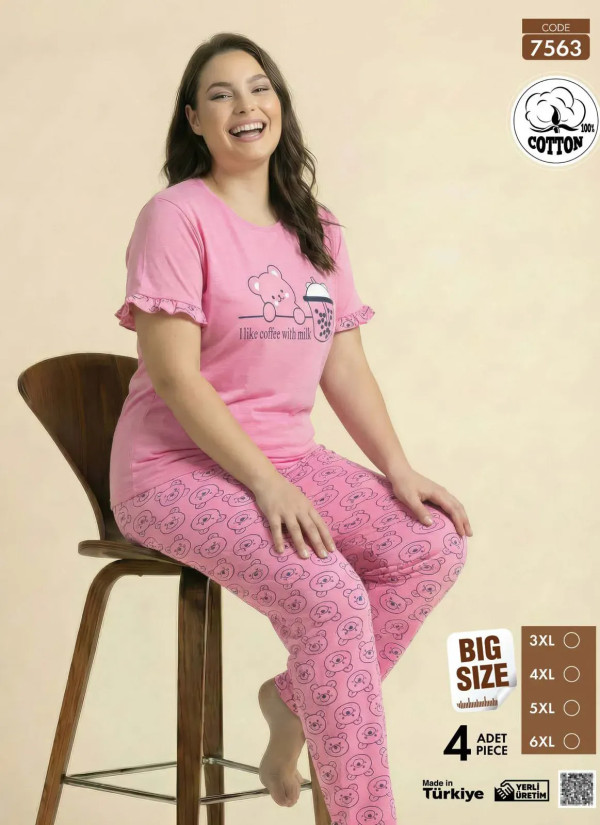 Pijamo 7563 Cotton Women's Pajama Set (3XL+4XL+5XL+6XL) — Turkey wholesale collection