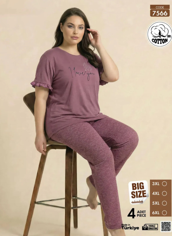 Pijamo 7566 Cotton Women's Pajama Set (3XL+4XL+5XL+6XL) — wholesale for boutiques
