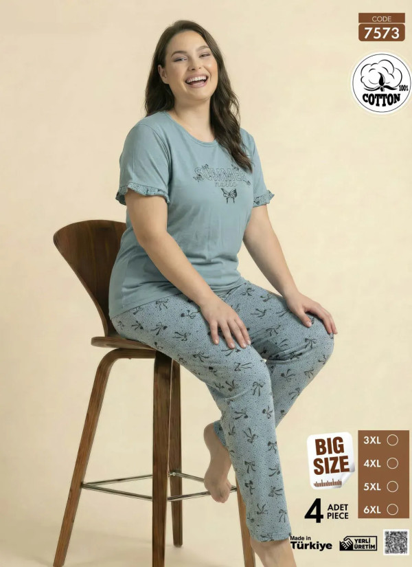 Pijamo 7573 Cotton Women's Pajama Set (3XL+4XL+5XL+6XL) — Turkey wholesale collection