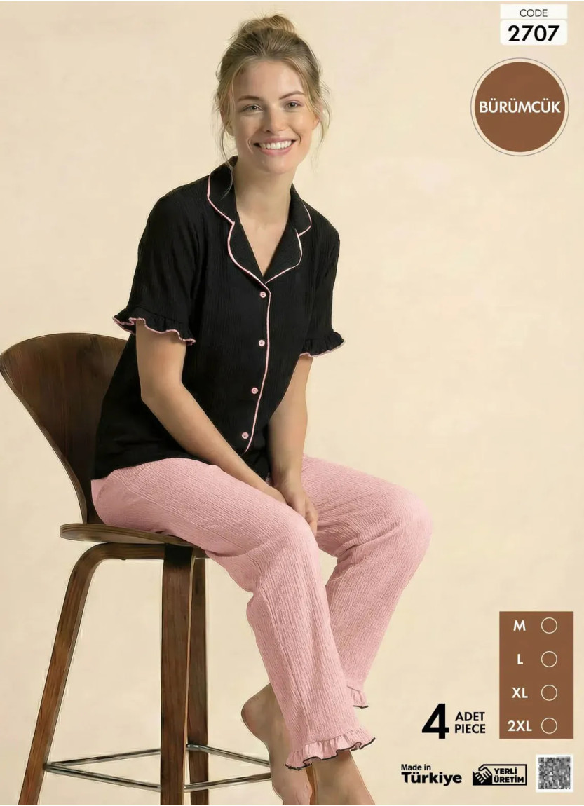 Пижама Женская на Пуговицах с Коротким Рукавом из Ткани Бюрюмчик (M+L+XL+2XL) Burumcuk Pijamo 2707 — прямые поставки из Турции