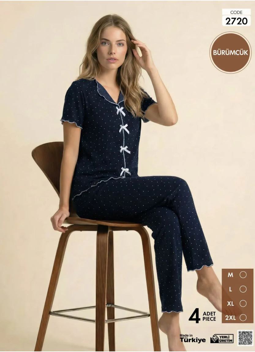 Пижама Женская на Пуговицах с Коротким Рукавом из Ткани Бюрюмчик (M+L+XL+2XL) Burumcuk Pijamo 2720 — оптом от турецкой фабрики