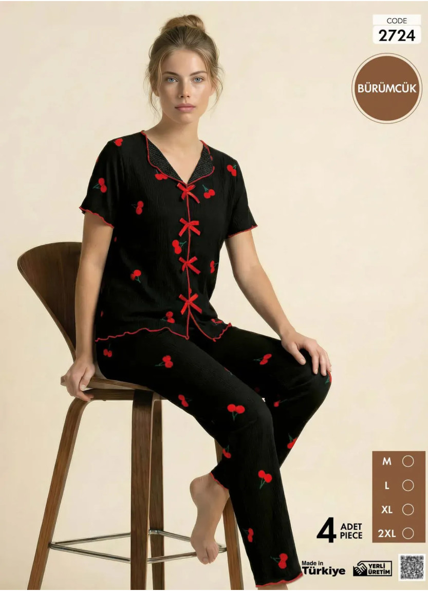 Пижама Женская на Пуговицах с Коротким Рукавом из Ткани Бюрюмчик (M+L+XL+2XL) Burumcuk Pijamo 2724 — оптом от турецкой фабрики