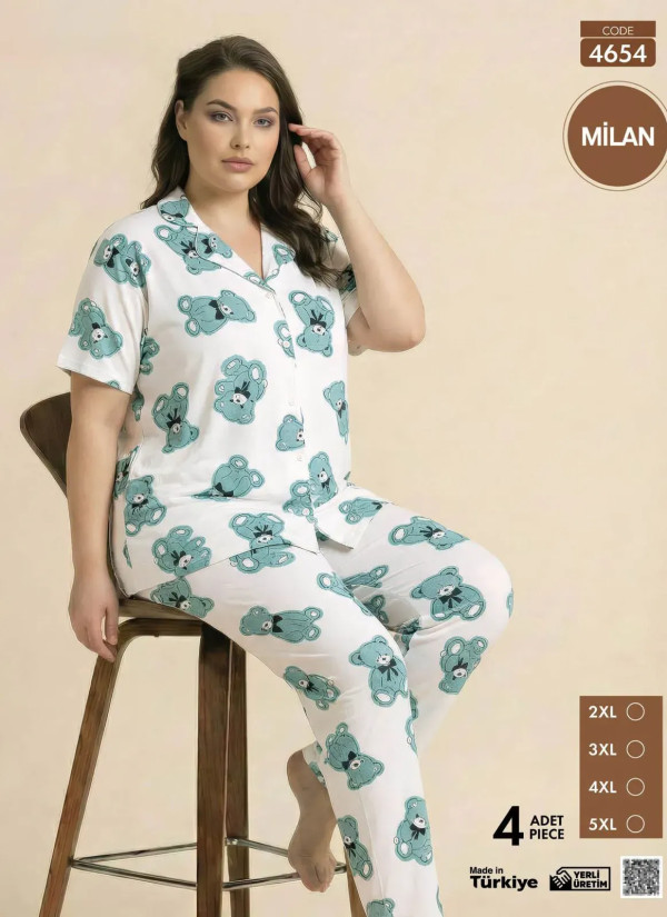 Pijamo 4654 Women's Pajama Set (2XL+3XL+4XL+5XL) — Turkish factory wholesale