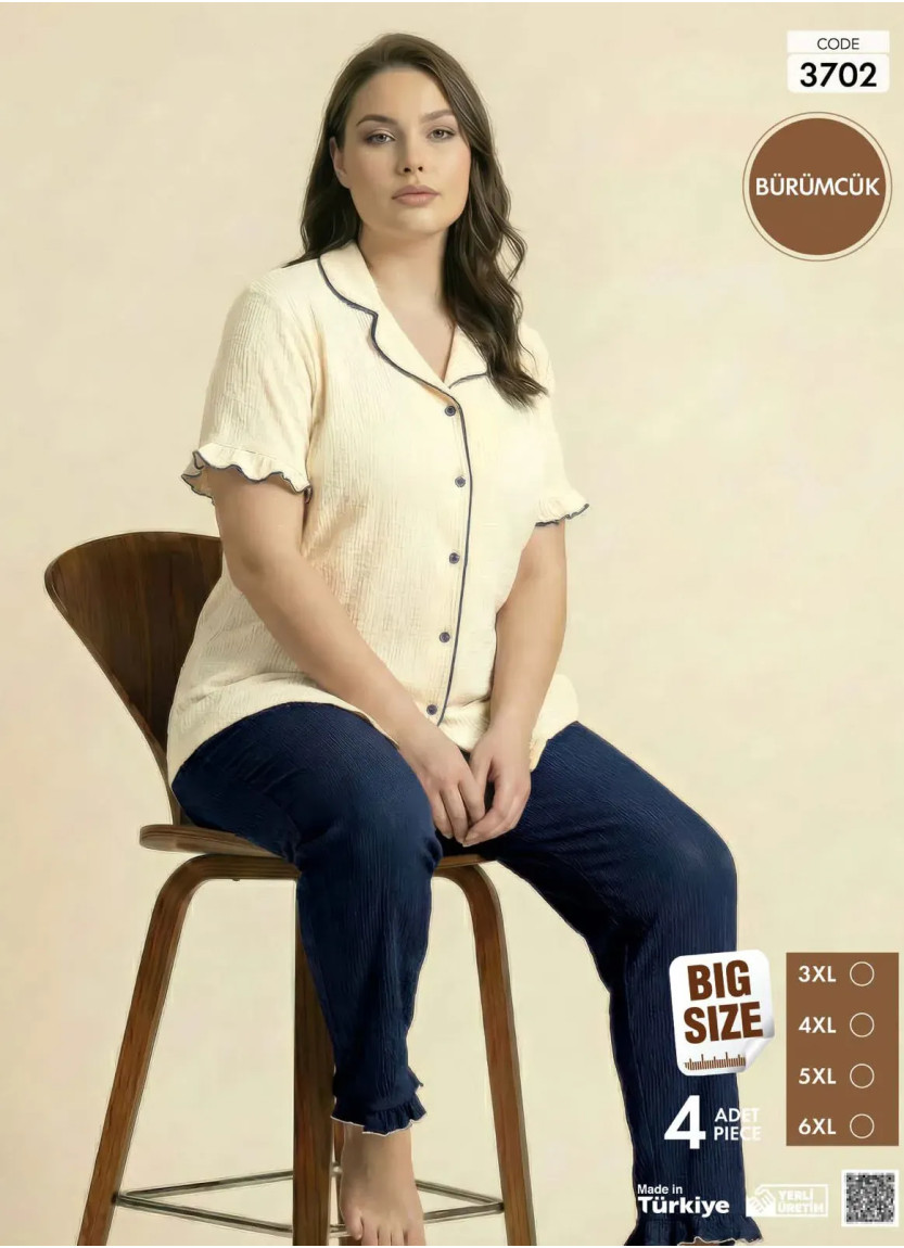 Пижама Женская на Пуговицах с Коротким Рукавом из Ткани Бюрюмчик (3XL+4XL+5XL+6XL) Burumcuk Pijamo 37 — купить оптом со Стамбула