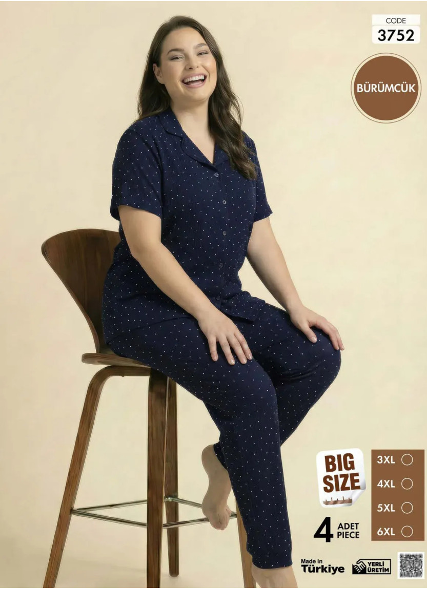Пижама Женская на Пуговицах с Коротким Рукавом из Ткани Бюрюмчик (3XL+4XL+5XL+6XL) Burumcuk Pijamo 3 — оптом от турецкой фабрики