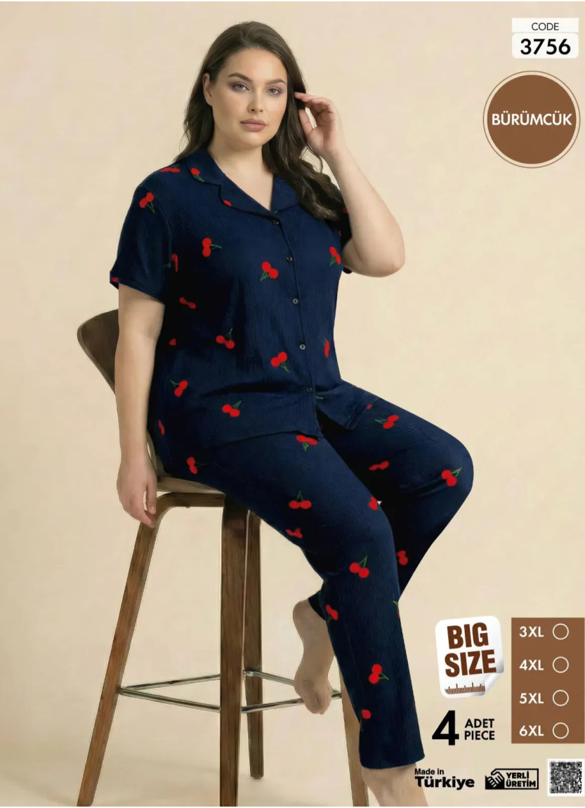 Пижама Женская на Пуговицах с Коротким Рукавом из Ткани Бюрюмчик (3XL+4XL+5XL+6XL) Burumcuk Pijamo 3 — прямые поставки из Турции