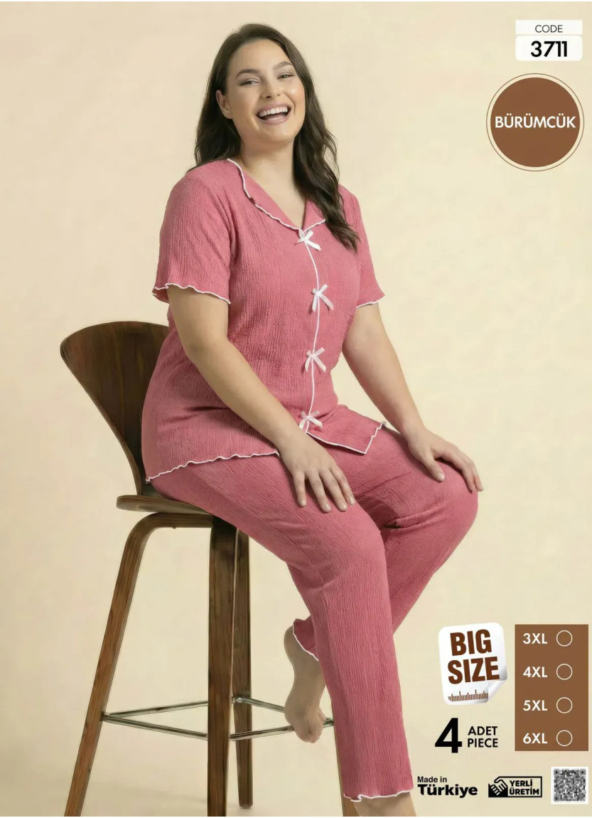 Пижама Женская на Пуговицах с Коротким Рукавом из Ткани Бюрюмчик (3XL+4XL+5XL+6XL) Burumcuk Pijamo 3 — фабричная коллекция оптом