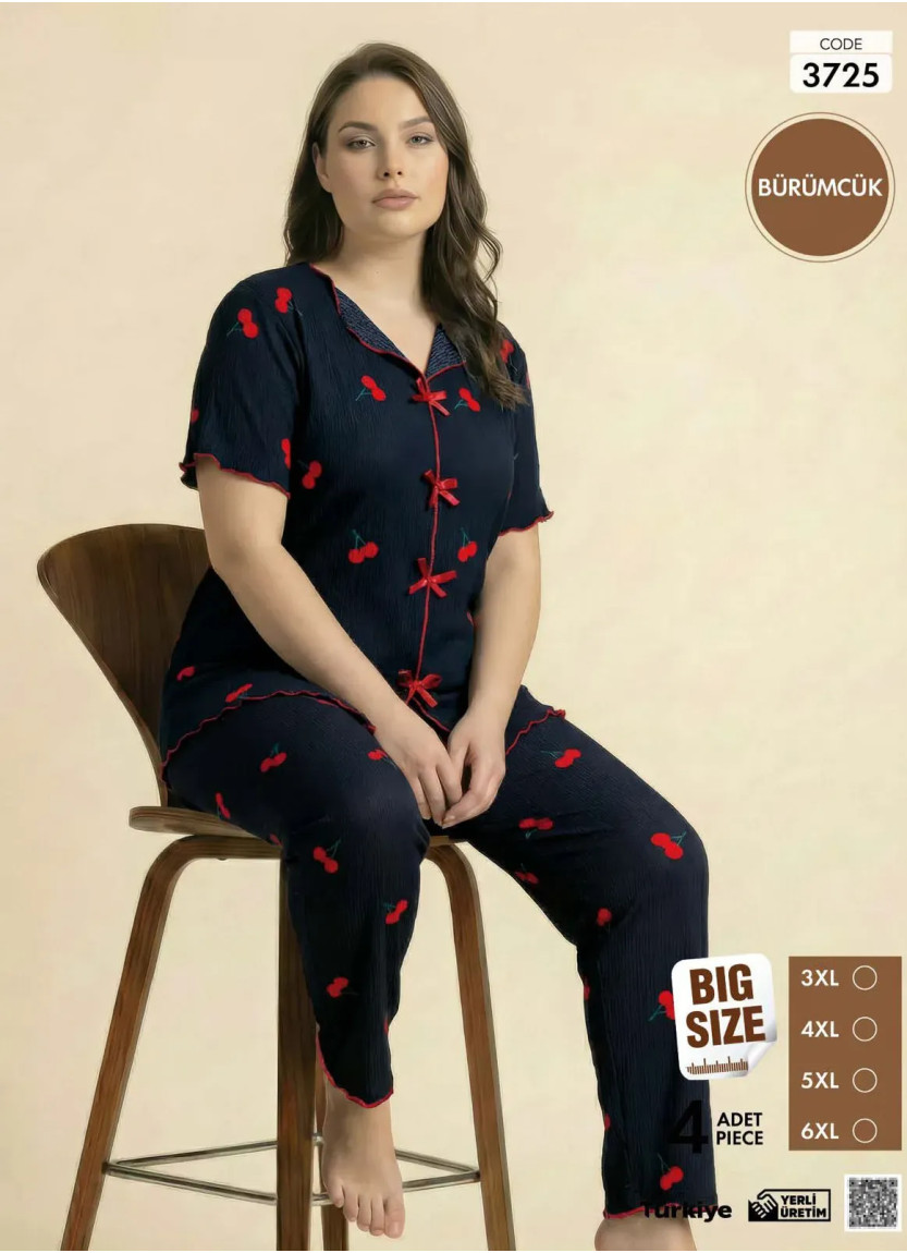 Пижама Женская на Пуговицах с Коротким Рукавом из Ткани Бюрюмчик (3XL+4XL+5XL+6XL) Burumcuk Pijamo 3 — фабричная коллекция оптом