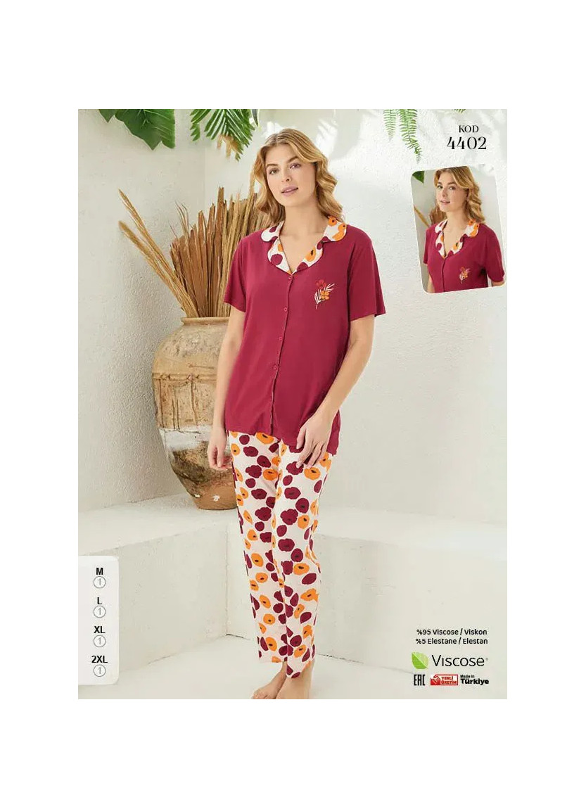 Пижама Женская на Пуговицах с Коротким Рукавом из Вискозы (M+L+XL+2XL) Viscosa Pijamo 4402 — фабричная коллекция оптом