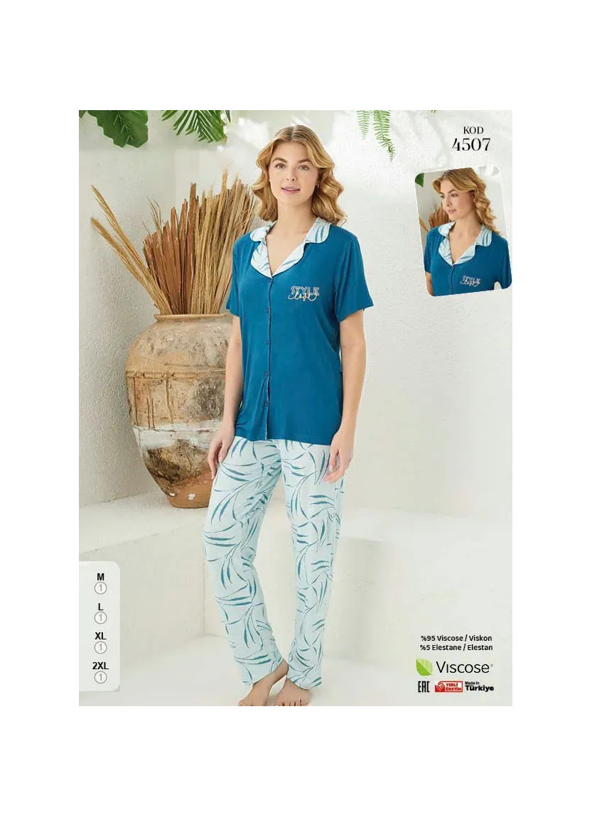 Пижама Женская на Пуговицах с Коротким Рукавом из Вискозы (M+L+XL+2XL) Viscosa Pijamo 4507 — прямые поставки из Турции