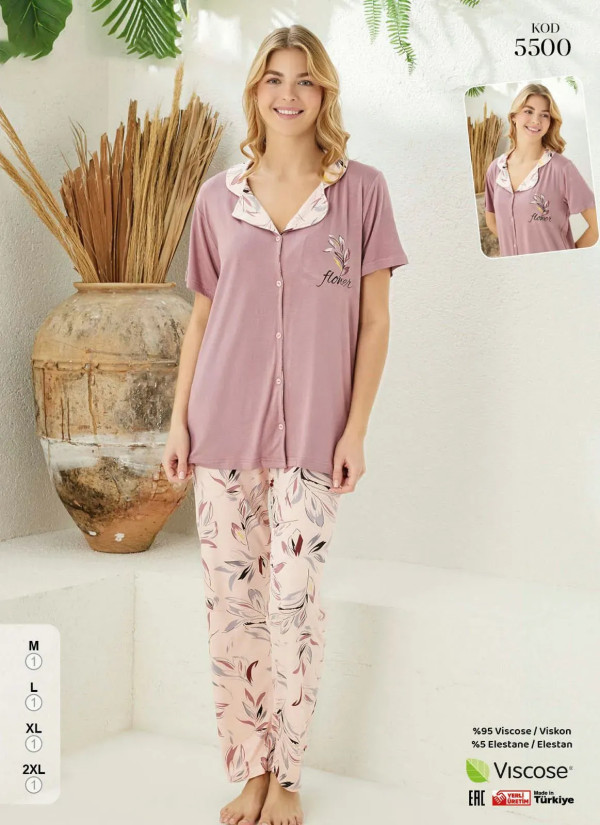 Pijamo 5500 Viscose Women's Pajama Set (M+L+XL+2XL) — Turkish factory wholesale